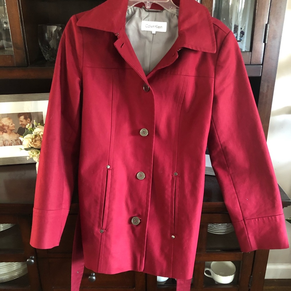 Calvin Klein Belted Raincoat - Burgundy size small